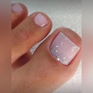 Baby Pink & Silver Glitter Short Square Nail Kit | Press-On | New